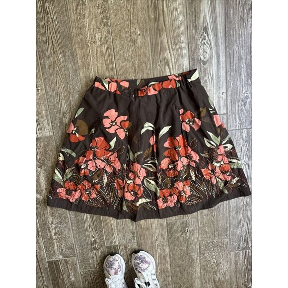 Talbot Skirt Womens 14 Brown A Line Floral Beaded Silk Fairycore Embroidered - Picture 9 of 10